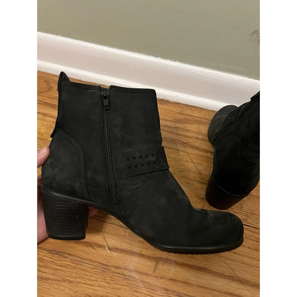 Ecco Leather Ankle Booties Heel Black Women EU 39 Buckle Fall